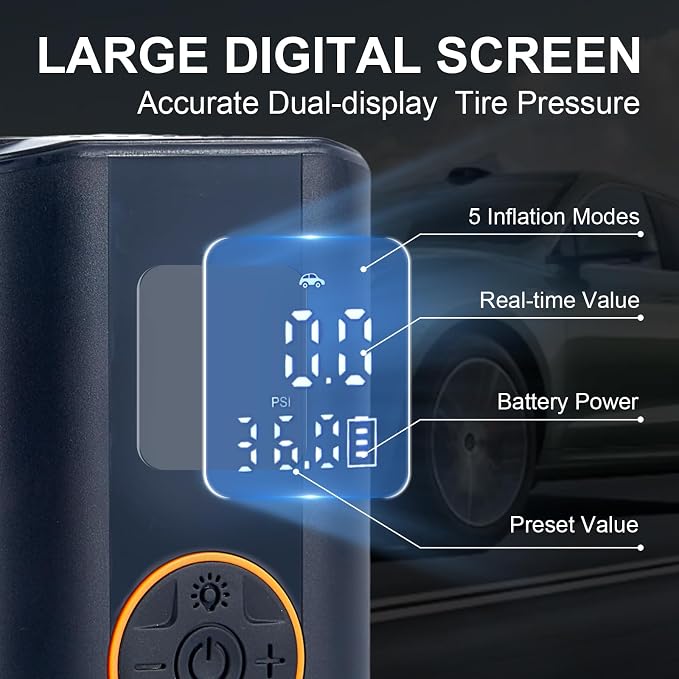 Tire Inflator Portable Air Compressor Cordless Rechargeable Mini Air Pump - Image 3