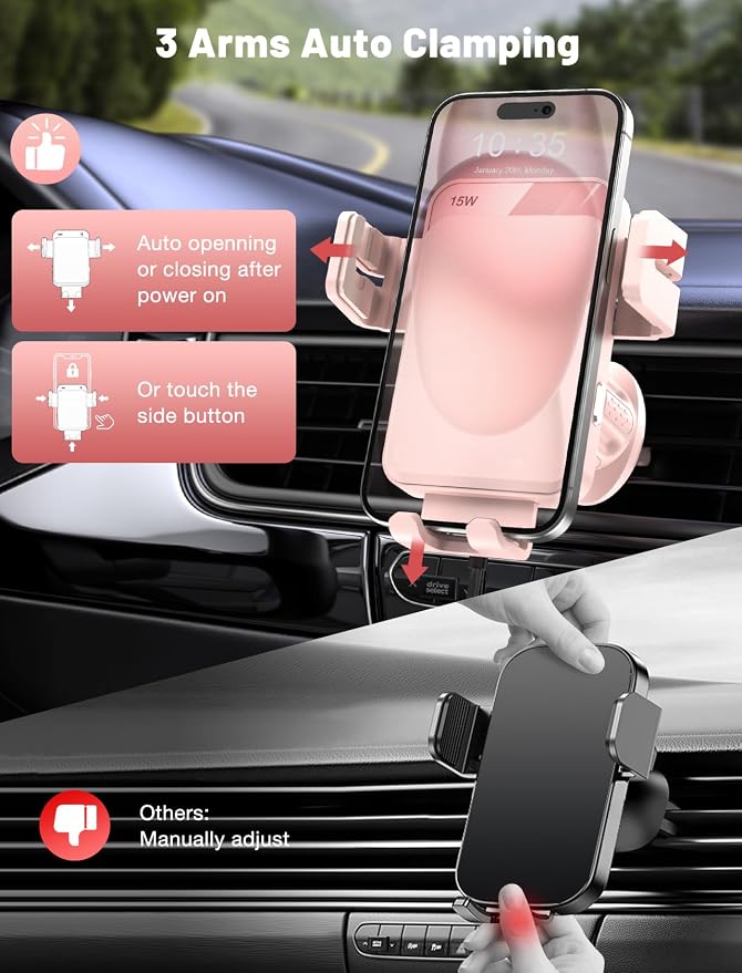 MOKPR Wireless Car Charger, Auto-Clamping Car Mount 15W/10W/7.5W Fast Charging - Image 5
