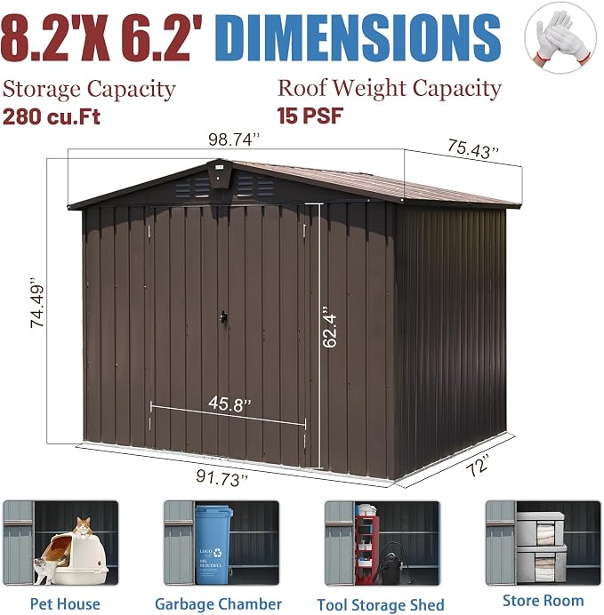 Domi Outdoor Storage Shed 8.2' x 6.2', Metal Steel Utility Tool Shed Storage - Image 7