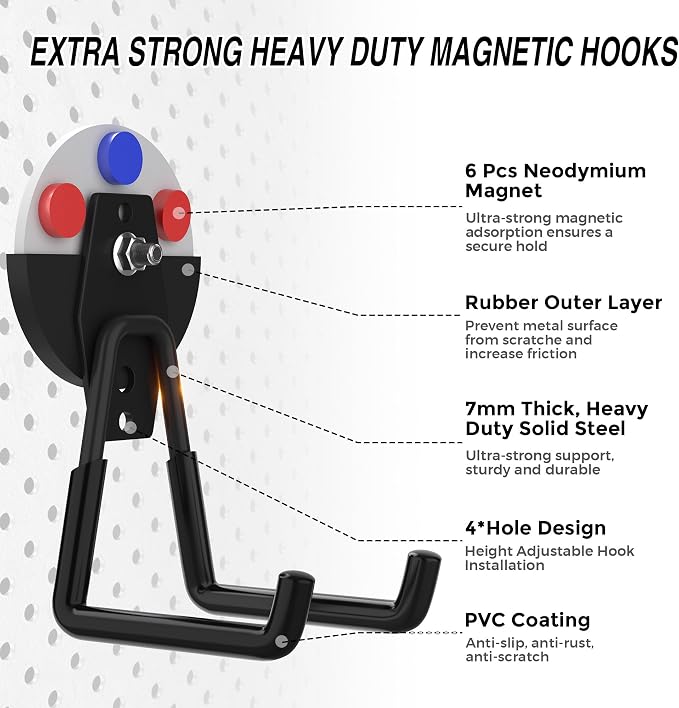 3Pcs Heavy Duty Storage Magnetic Utility Hooks Large Garage Strong Extra Magnet - Image 3