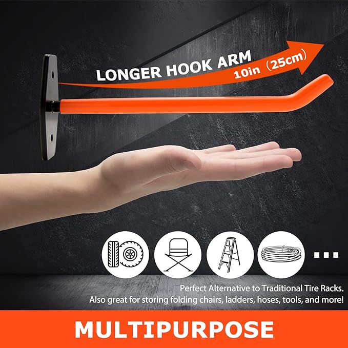 8 PCS Garage Hooks Heavy Duty Wall Mount, Tire Storage System - Image 2