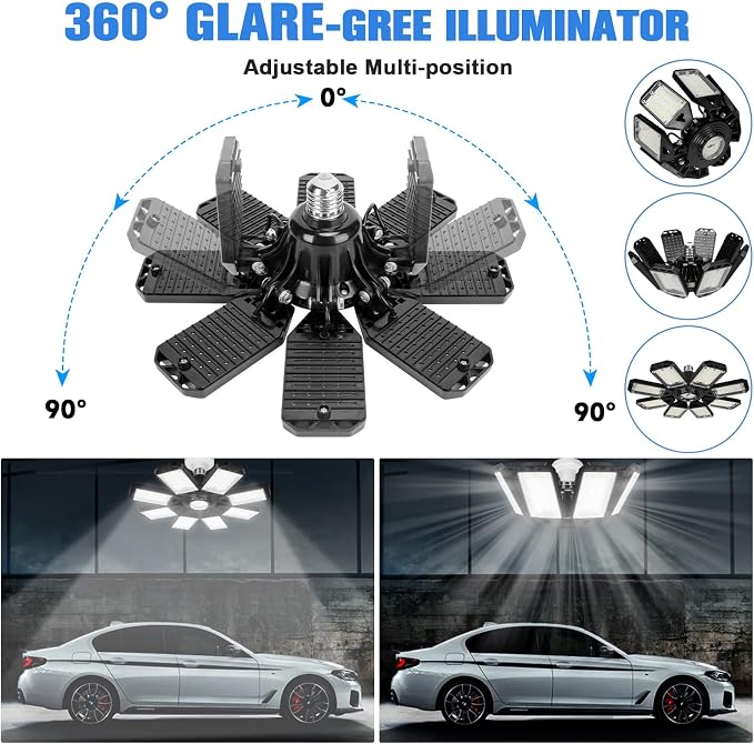LED Garage Lights Bulb 8 Panels 2 Pack -200W, 20000LM 6500K Led Shop Light - Image 2