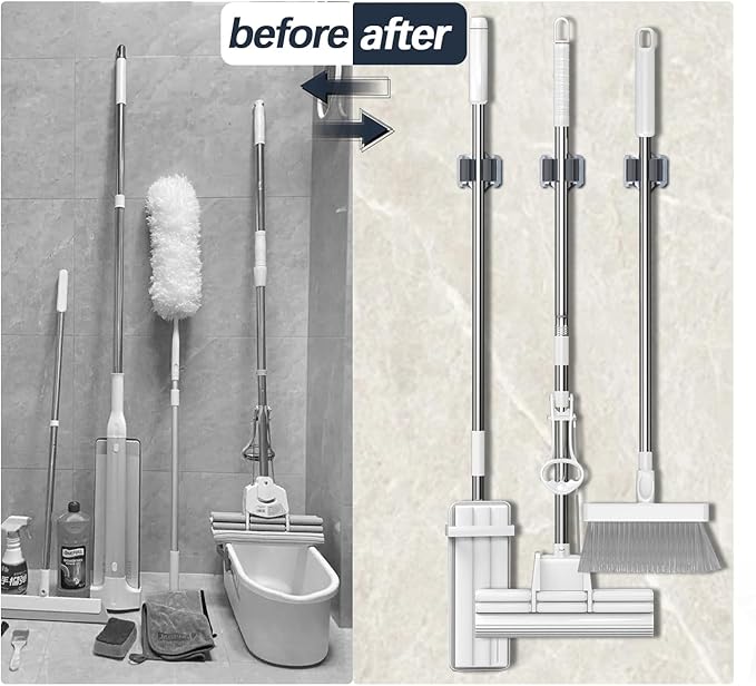 3-H 10 Pack Mop and Broom Holder Big Size Hanging 1 KG Extra, Broom Holder Wall - Image 6