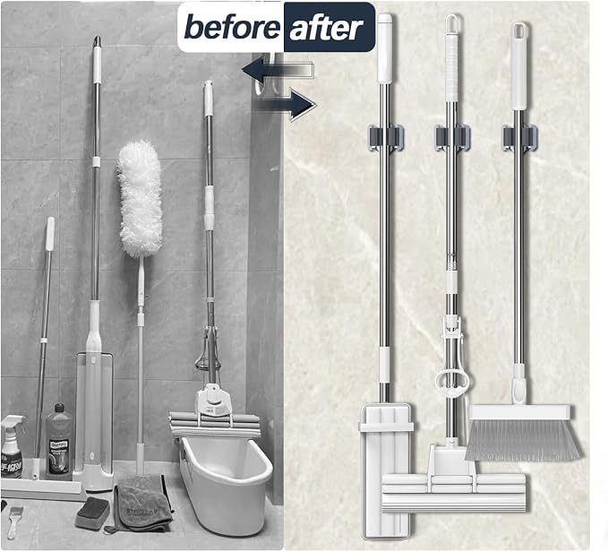 3-H 6 Pack Mop and Broom Holder Big Size Hanging 1 KG Extra, Broom Holder Wall - Image 6