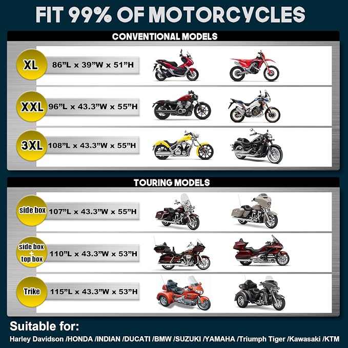 Rosefray Motorcycle Cover with Side+Top Box Heavy Duty 600D Waterproof - Image 6
