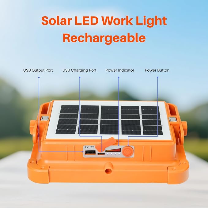 LED Solar Work Light with Magnetic, 5 Lighting Modes, IP66 Waterproof, Long - Image 8