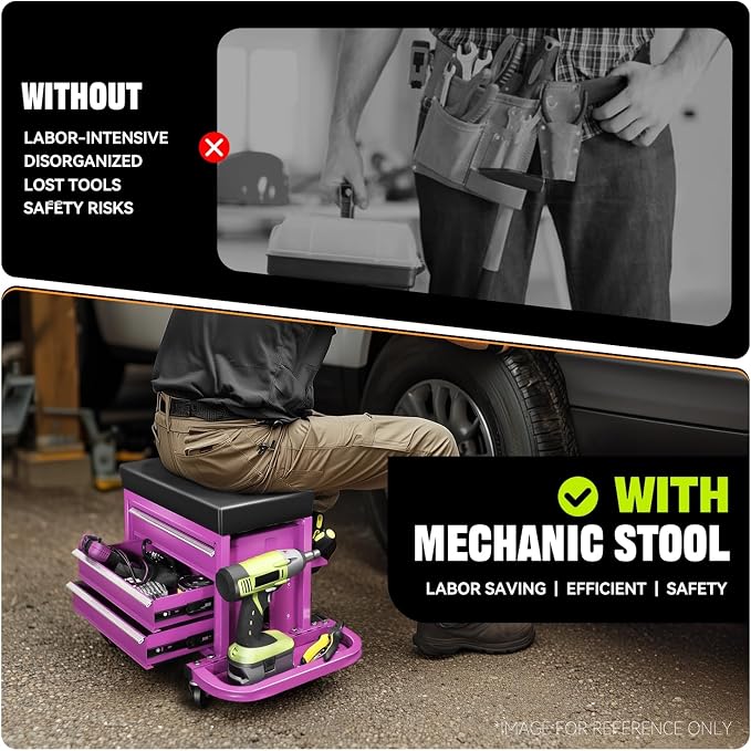 Auto Dynasty 3-Drawer Mechanic Rolling Seat, 350 LBS Capacity Roller Garage - Image 6