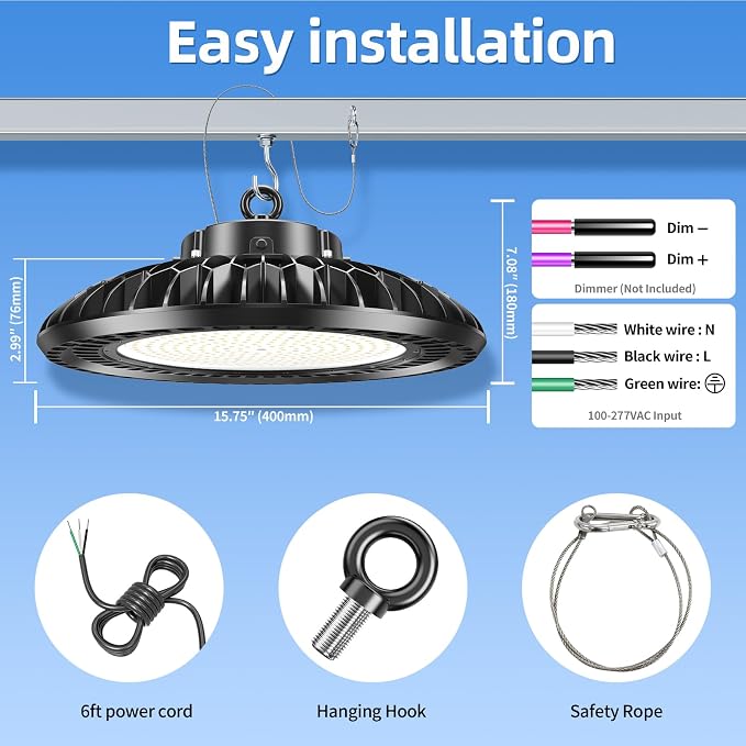 9 Pack 400W LED High Bay Light 56000LM 5000K 120VAC UFO Light IP65 Waterproof - Image 8
