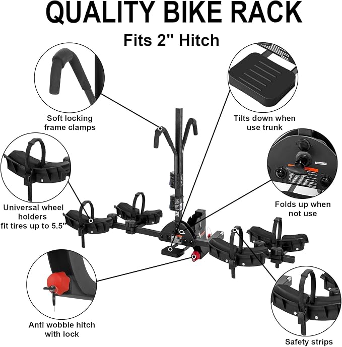 WEIZE 2 E Bike Rack Hitch Mounted, Wobble Free Smart Tilting Folding 2 Bicycle - Image 7