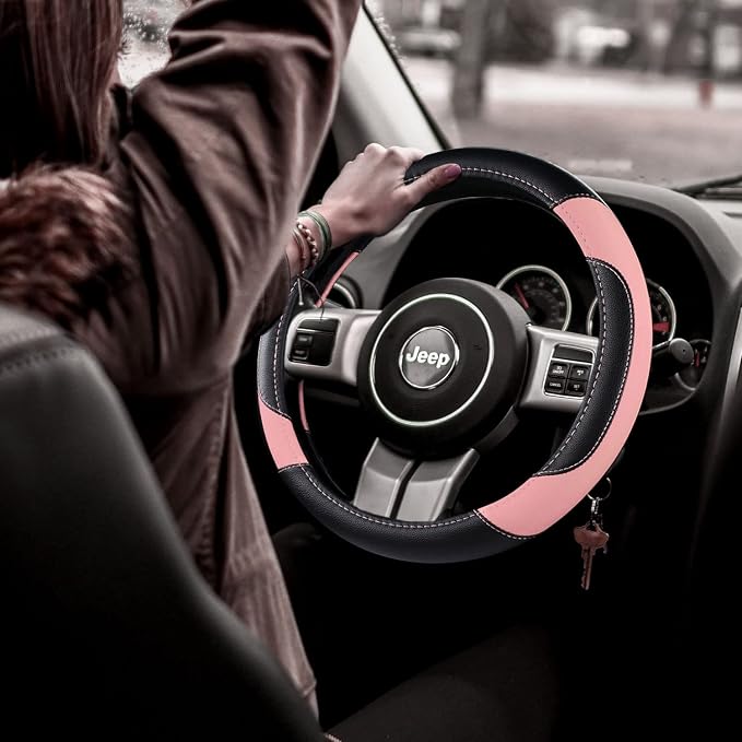 Leather Car Steering Wheel Cover, Non-Slip Car Wheel Cover Protector Breathable - Image 2