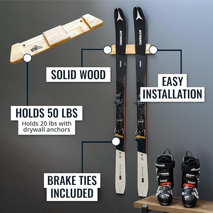 StoreYourBoard Minimalist Wood Ski Rack – Vertical Ski Storage Holder - Image 3