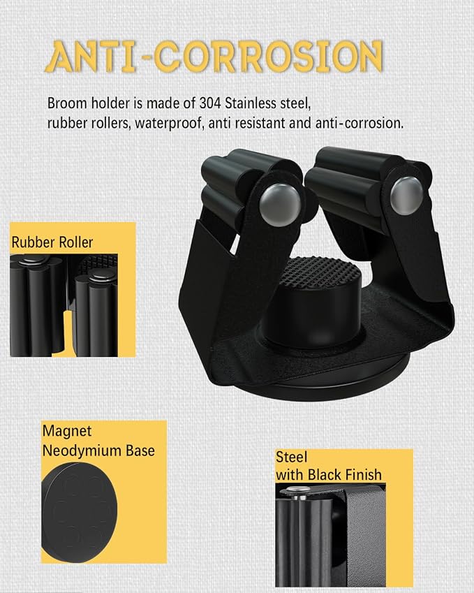 Magnetic Mop Holder, No Drilling Black Steel Magnetic Tool Mount - Image 2