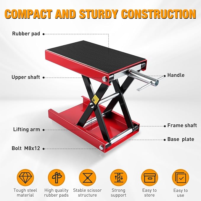 Nilight Motorcycle Lift Jack 1100 LBS Scissor Jack Stand Lift from 3.4" to 14.2" - Image 4