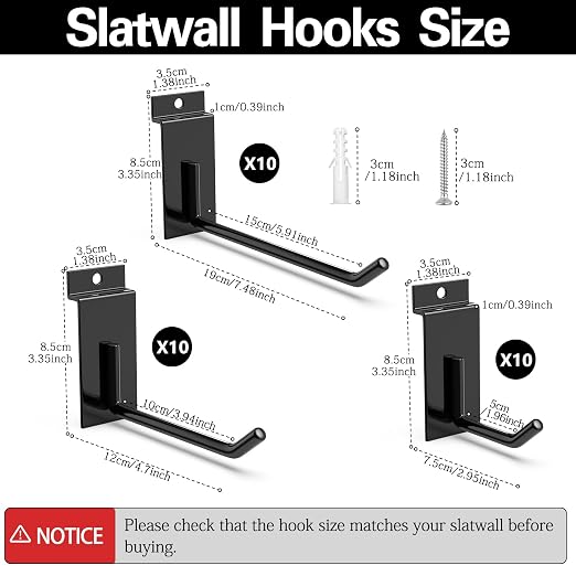 3-H Slatwall Accessories 30 Pack, 2/4/6 Inch Hooks & Hangers, Heavy Duty Slat - Image 2