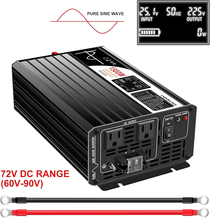 Xijia 1500W Pure Sine Wave Inverter DC 72V to AC 120V 60HZ Solar Converter - Image 2