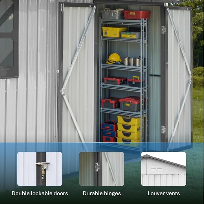 12 x 10 FT Outdoor Storage Shed, Metal Garden Tool Shed - Image 5
