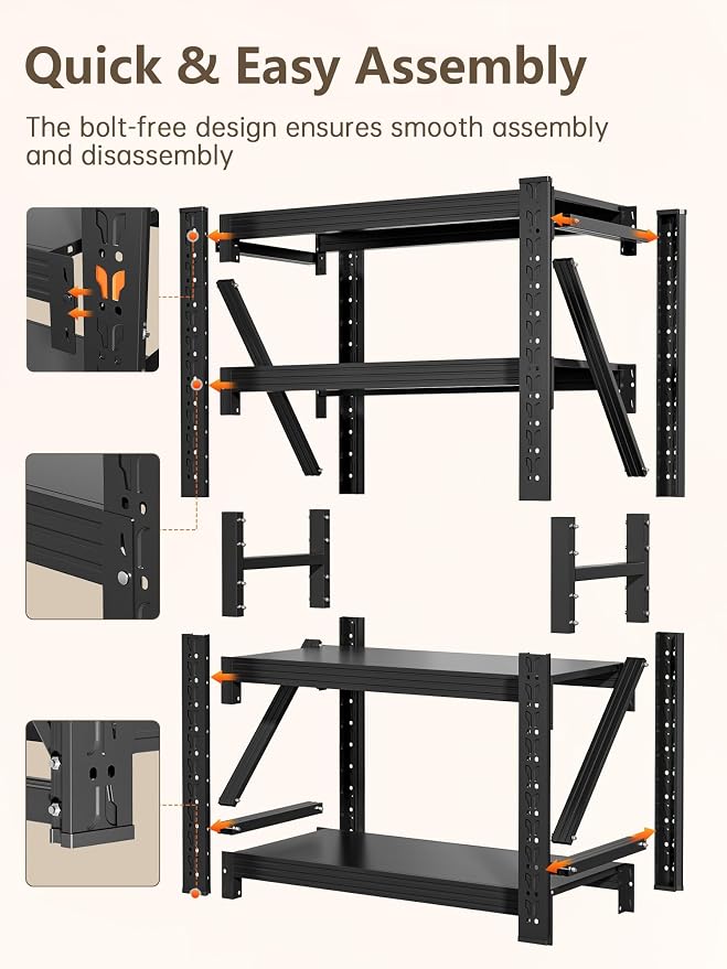 4-Tier Storage Shelves, Adjustable Industrial Metal Shelf System, 000lbs - Image 8