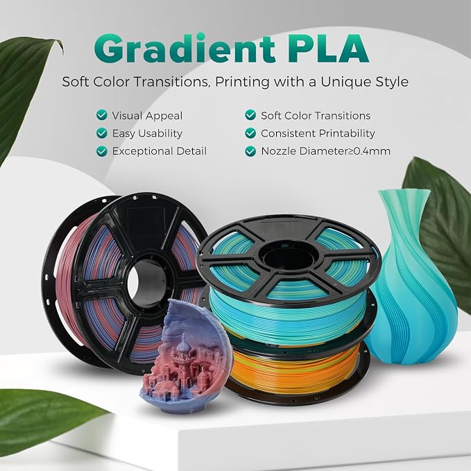 FLASHFORGE PLA Filament 1.75mm +/- 0.02mm Orange to Green Gradient, Smooth - Image 2
