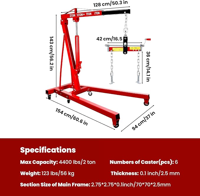 4400 Lbs Folding Engine Hoist Cherry Picker, 2 Ton Engine Hoist - Image 7
