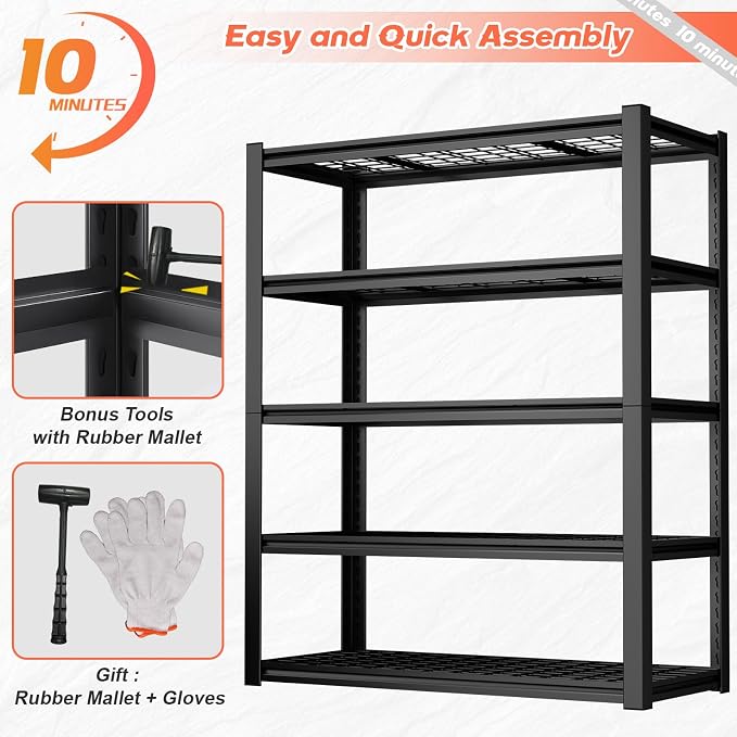 Garage Shelving, 5-Tier Metal Storage Shelves, Metal Shelves - Image 8