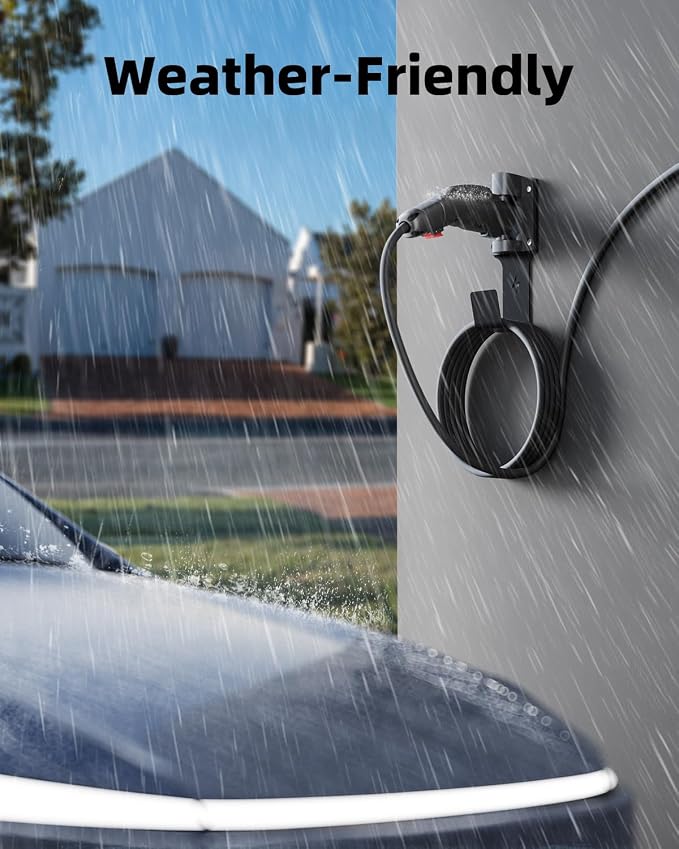 EV Charger Holder, with 180° Rotation Nozzle Dock, Metal J-Hook - Image 7
