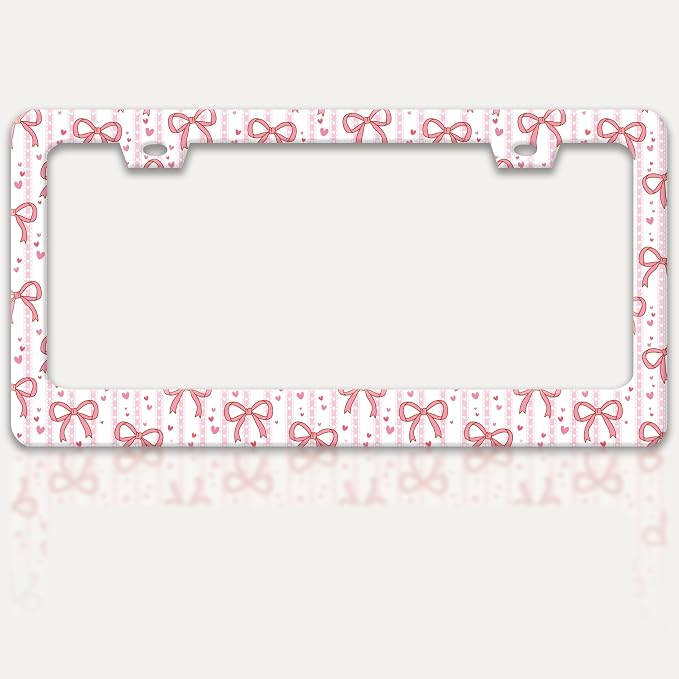 Pink Bow License Plate Frame Cute Bow License Plate Holders Funny Stainless by RTINRAN