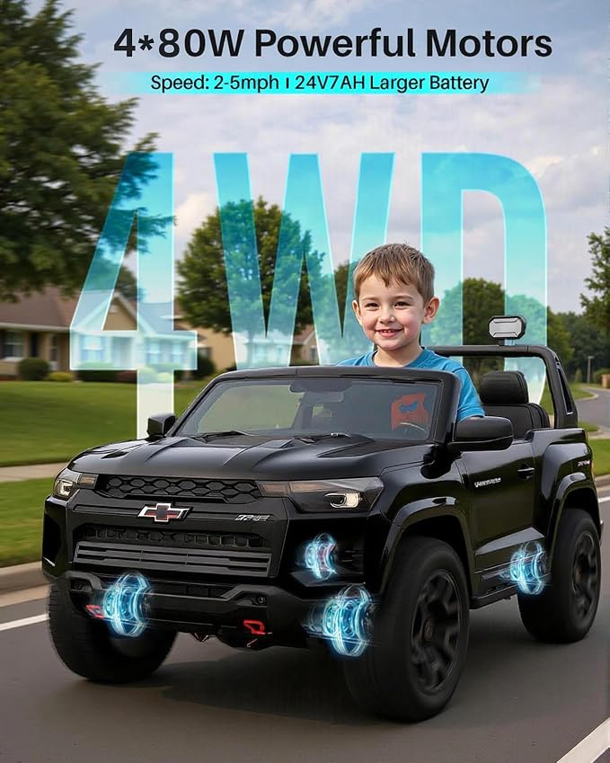 Joywhale 24V Ride on Truck 4WD Kids Electric Vehicle Licensed Chevorlet Ride on - Image 2