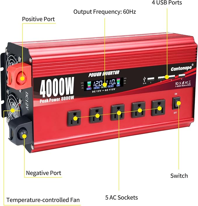 4000W Power Inverter 12V to 110V/120V DC to AC - Image 3