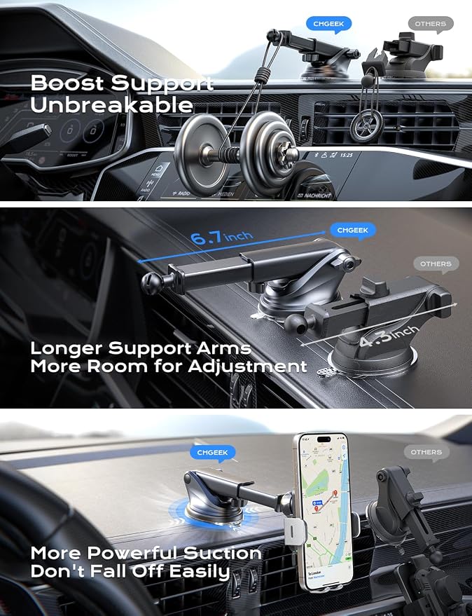 CHGeek Wireless Car Charger, 15W Fast Charging Auto Clamping Car Charger Phone - Image 5