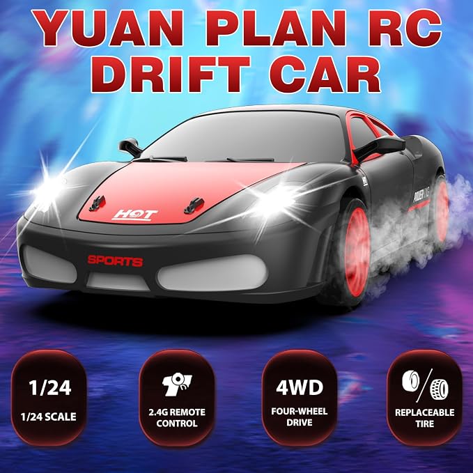 RC Drift Cars, 2.4Ghz 1:24 Remote Control Car 4WD High Speed Drifting RC Car - Image 2