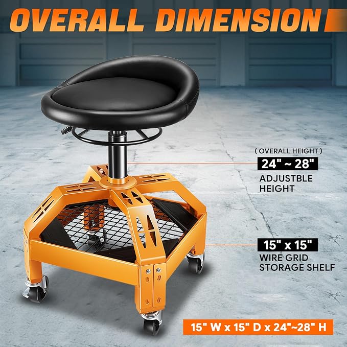DNA MOTORING Rolling Padded Seat Adjustable Height Seat 330lbs Capacity Rolling - Image 5