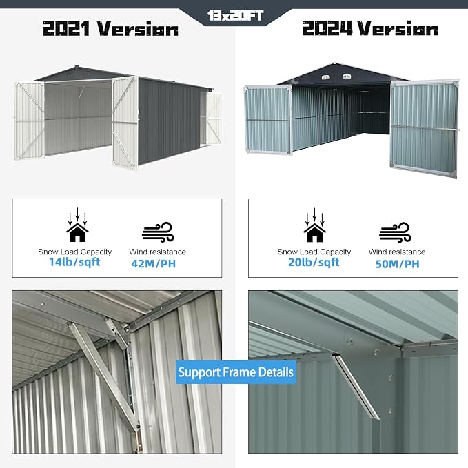 KUIKUI Shed 20x13 FT, Metal Shed Without Floor, Outdoor Storage Shed - Image 3