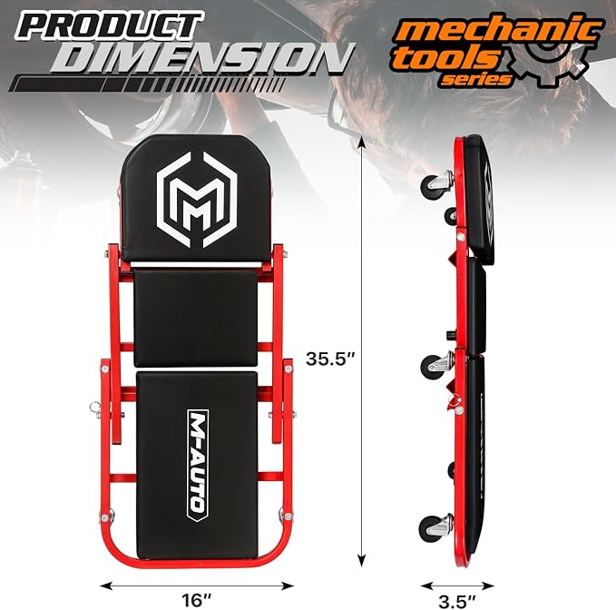 M-AUTO Foldable Z Creeper 2-in-1 Rolling Folding Car Creeper & Seat, 330LBS - Image 2