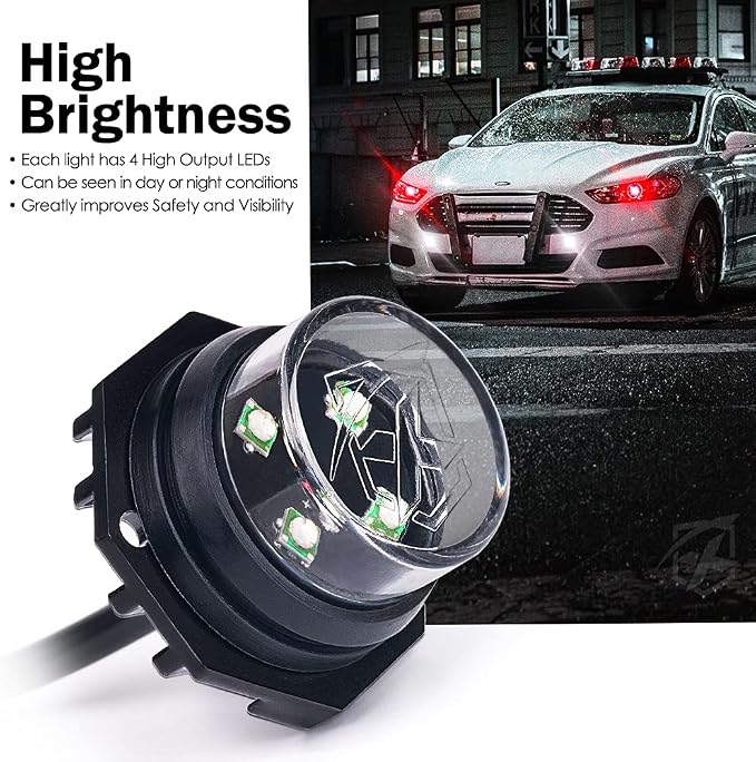 Xprite White Red LED Hideaway Strobe Lights Kit, 20 Flashing Patterns w/Control - Image 2