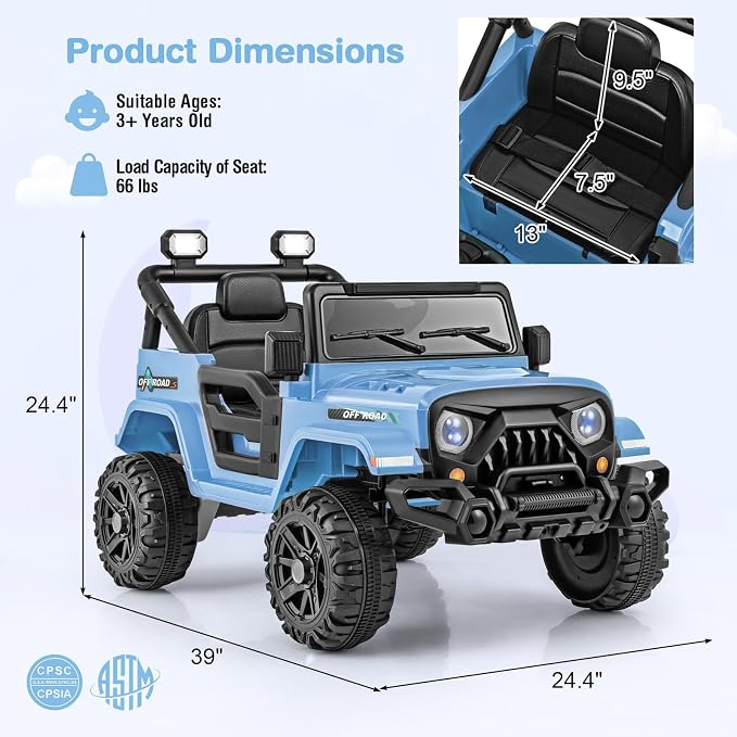 Costzon 12V Kids Ride on Truck Car, Electric Vehicle w/Remote Control, Threaded - Image 7