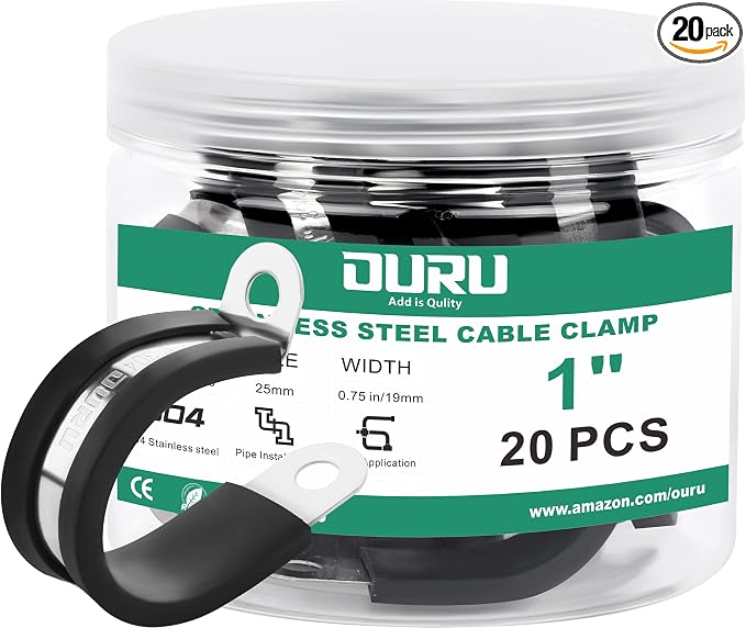 20pcs 1 Inch Stainless Steel Cable Clamps, Rubber Coated by OURU