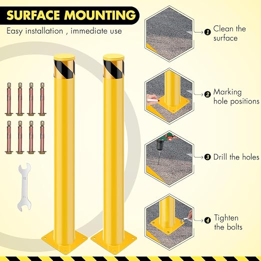 6 Pack Safety Bollard Post, 48 Inch Height 4.5 Inch Diameter Yellow Pipe Safety - Image 4