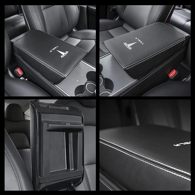 Car Armrest Cover for Tesla Model 3 Y Leather Center Console Armrest Box Cover - Image 2