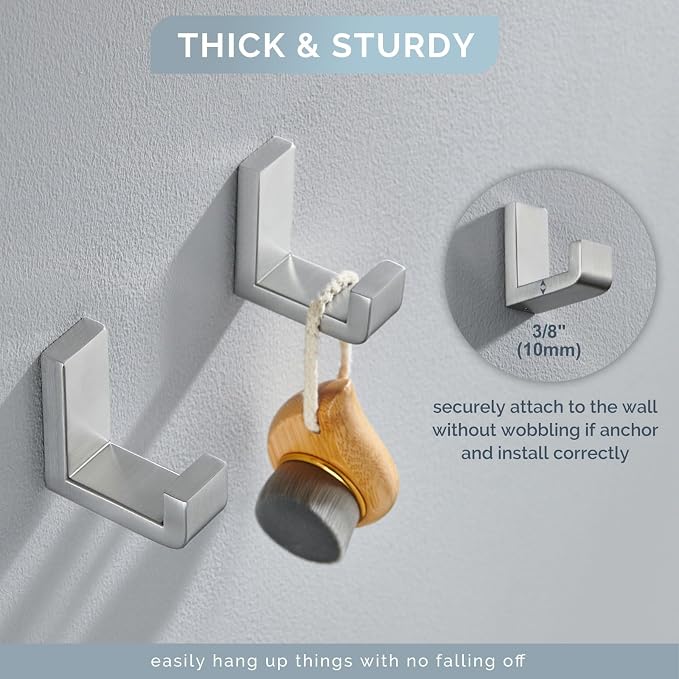 Angle Simple Bathroom Towel Hooks, SUS 304 Stainless Steel Compact Robe Coat - Image 7