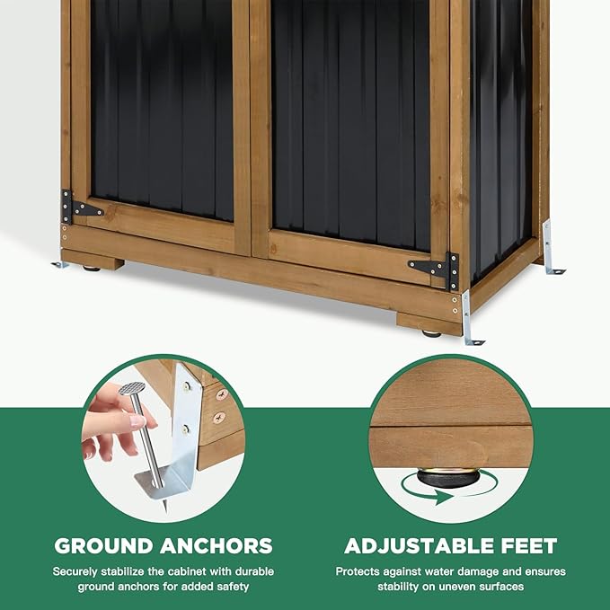 Outdoor Storage Cabinet Wood & Metal, Storage Shed Waterproof Double Lock - Image 5
