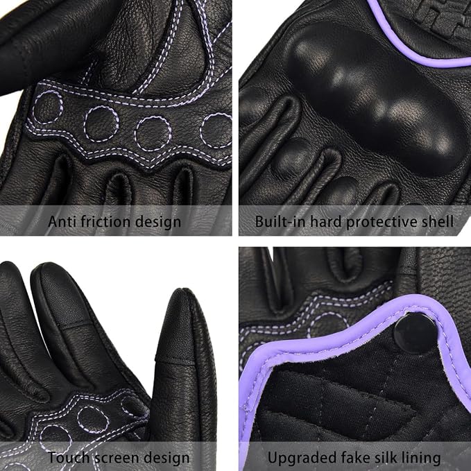 Harssidanzar Women's Motorcycle Gloves, Leather Motorcycle Gloves, Motorbike - Image 2