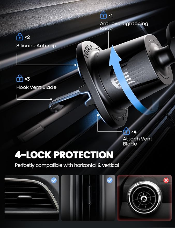 Lamicall 2025 Wider Clamp & Metal Hook Car Phone Holder Vent Phone Holders - Image 4