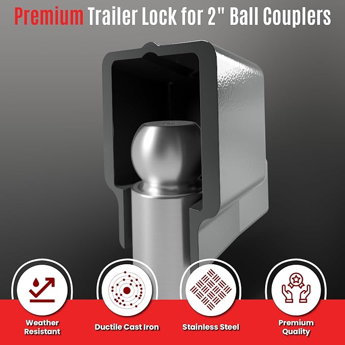 AMPLock - U-BRU2 2" Heavy Duty Ball Coupler Lock - Square Edge Design - - Image 3