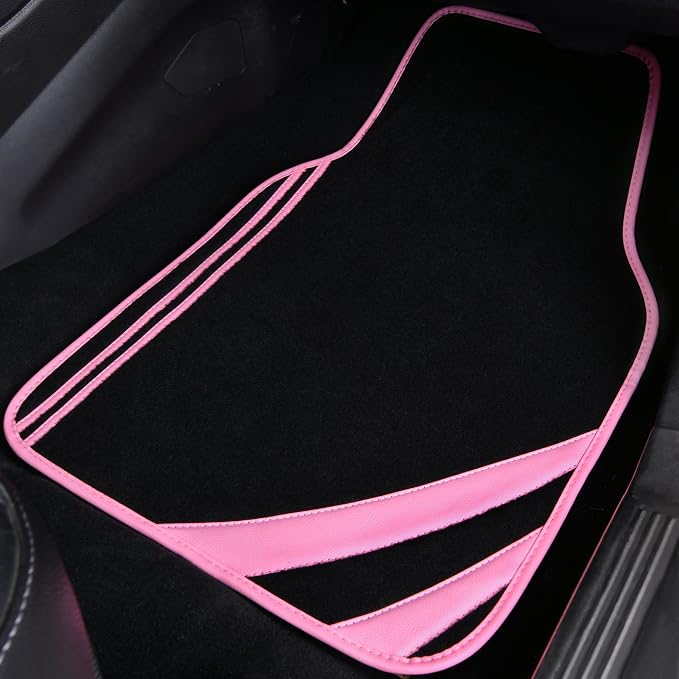 CAR PASS Pink Edge Faux Leather Car Floor Mats Universal Car Carpet Mats - Image 8