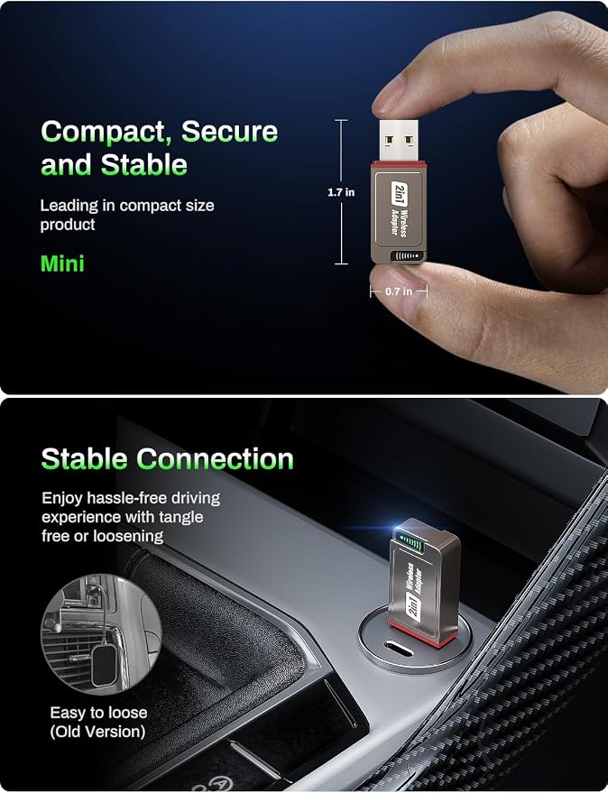 2-in-1 Wireless CarPlay Adapter Support Apple CarPlay & Android Auto, Mini - Image 2