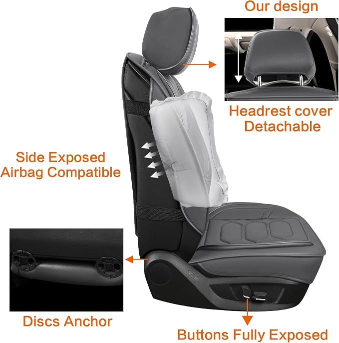 Pariitadin Leather Car Seat Covers Front Pair, Waterproof Breathable Faux - Image 5