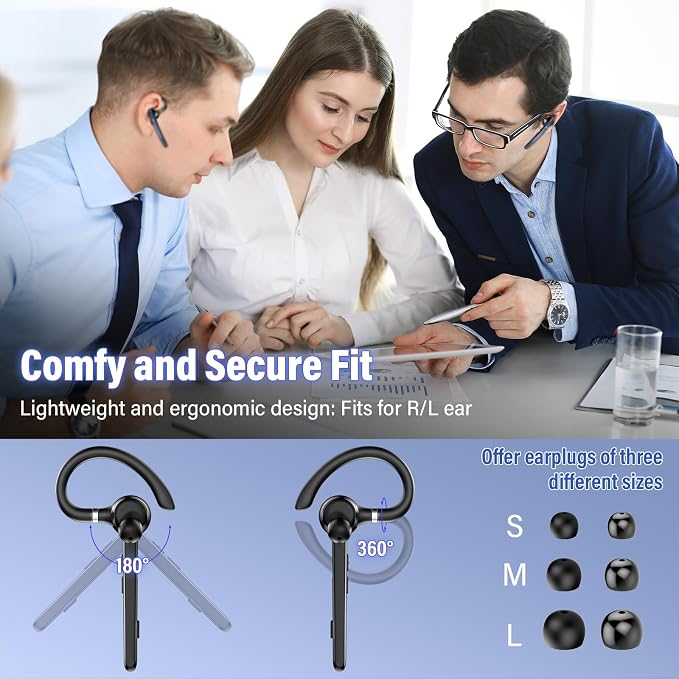 Bluetooth Headset, Wireless Bluetooth 5.3 Earpiece, 90Hrs Hands Free Headset - Image 8