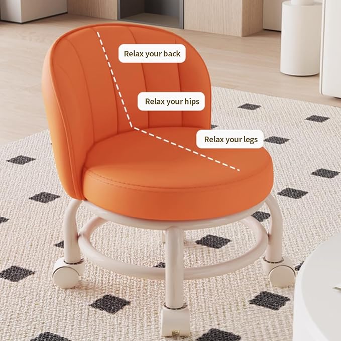 Low Rolling Stool with Backrest, Rolling Pedicure Seat, Low Stool with Wheels - Image 5