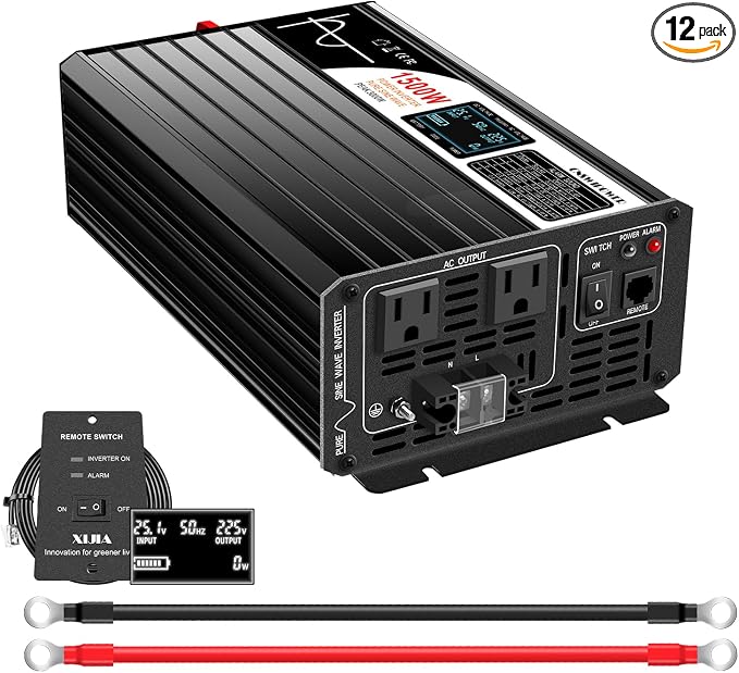 Xijia 1500W Pure Sine Wave Inverter DC 60v to 120v Inverter 60HZ Solar Converter by XIJIA