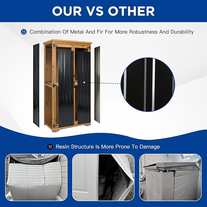 Outdoor Storage Cabinet Wood & Metal - Image 4